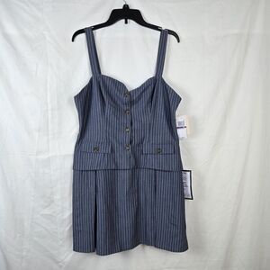 City Studios Juniors' Denim White Striped Vest-Bodice‎ Sleeveless Mini Dress XXL